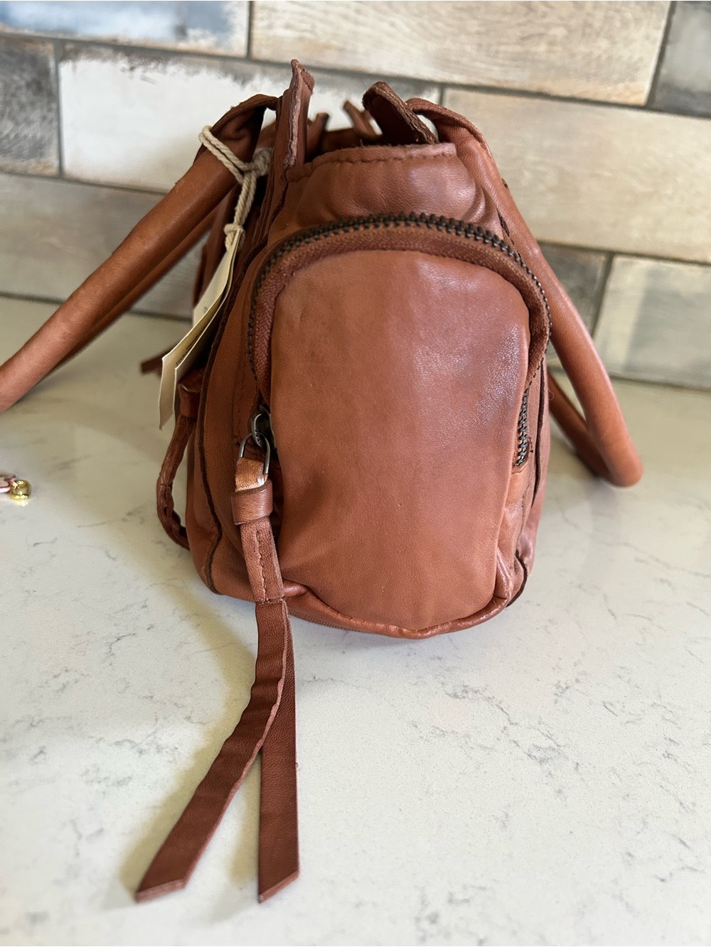 NWT Free People Sabo East West Bag in Saddle With Charms & Scarf - Picture 14 of 16